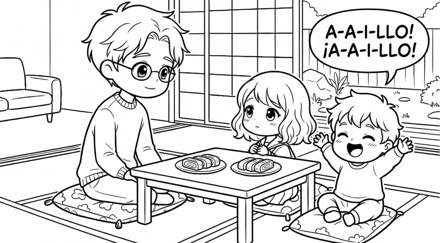 Mei hablando con papá